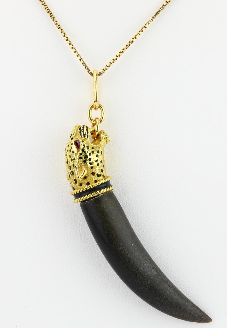 French 18K & Wood 3" Jaguar Pendant W/Ruby Eyes (1 of 6)