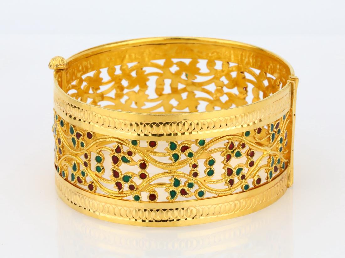22K Yellow Gold 28mm Bangle Bracelet W/Enamel (1 of 6)