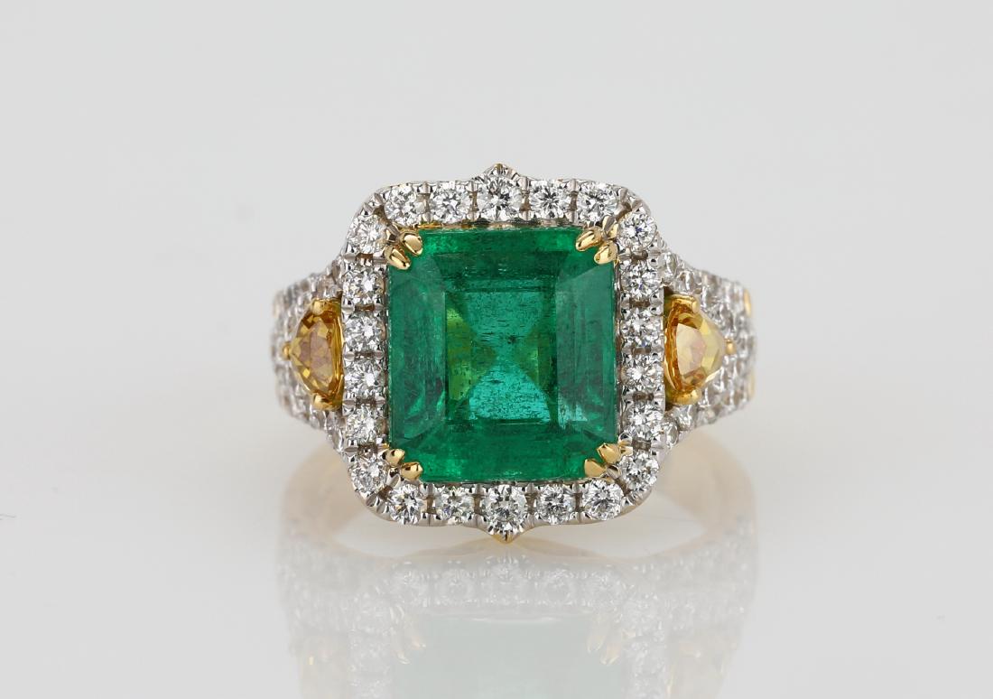 4.5ct Emerald, 1.5ctw Multi-Color Diamond 18K Ring (1 of 8)