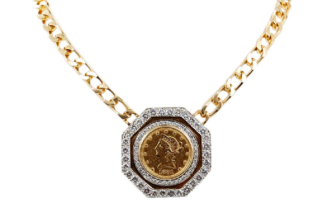 Liberace's Gold Coin, Diamond & 14K Necklace W/COA