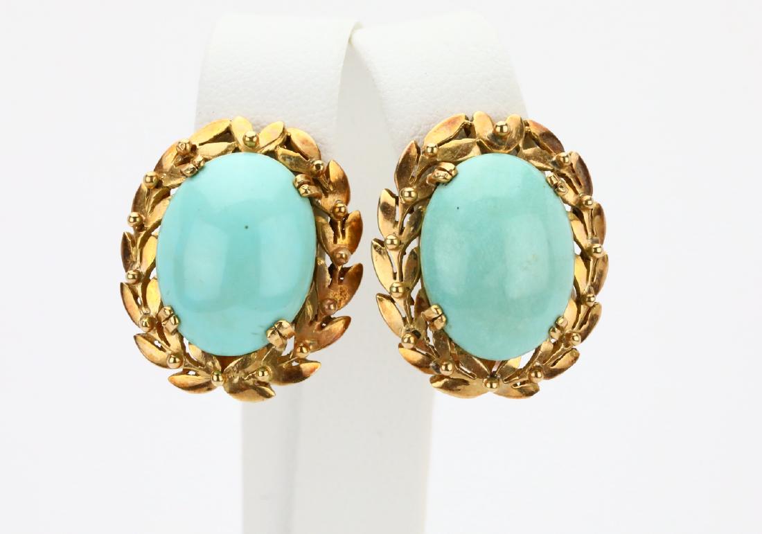 16.5mm Turquoise Cabochon & 14K 1" Earrings (1 of 3)