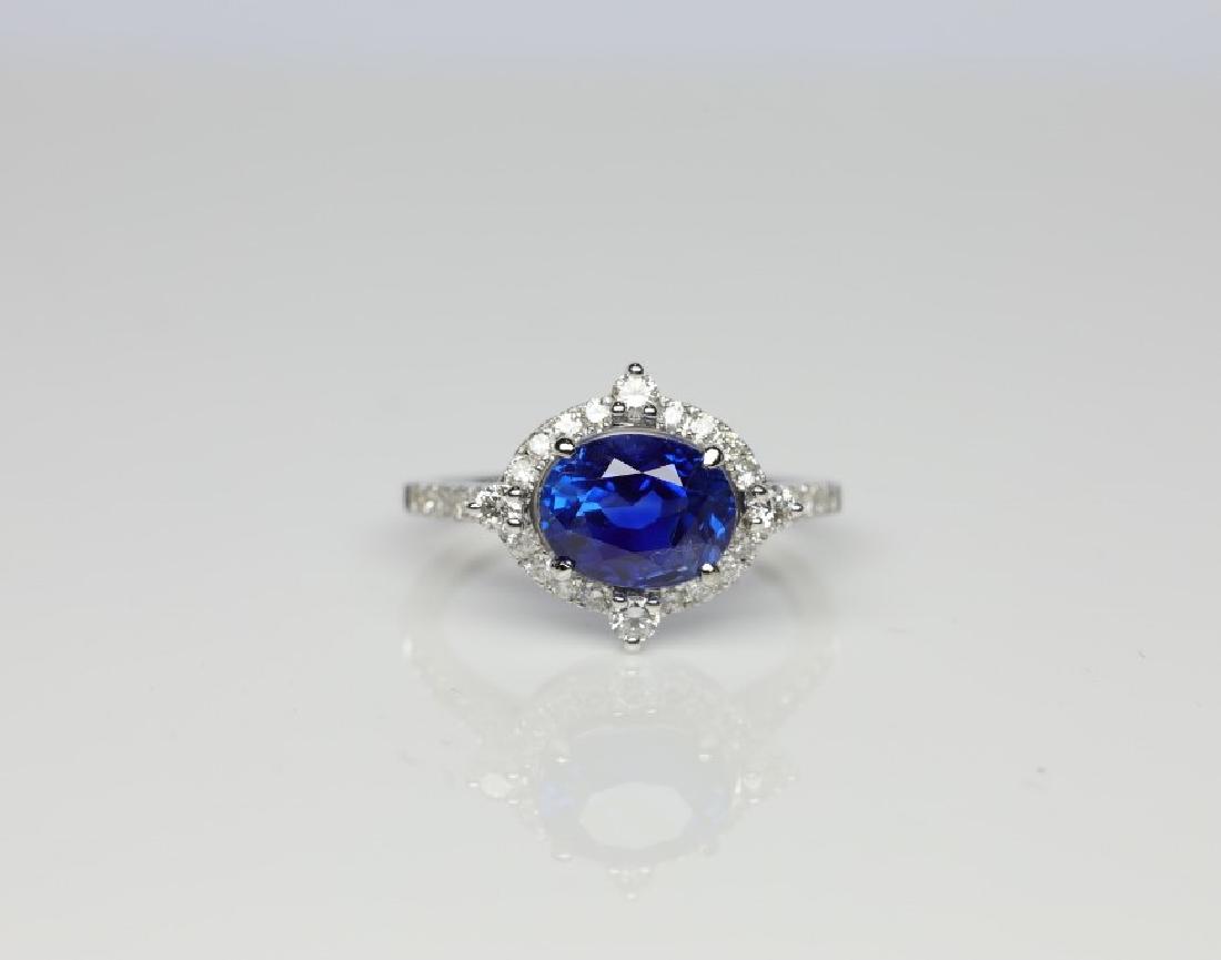 3.05ct No Heat Blue Sapphire, Diamond & 18K Ring (1 of 8)