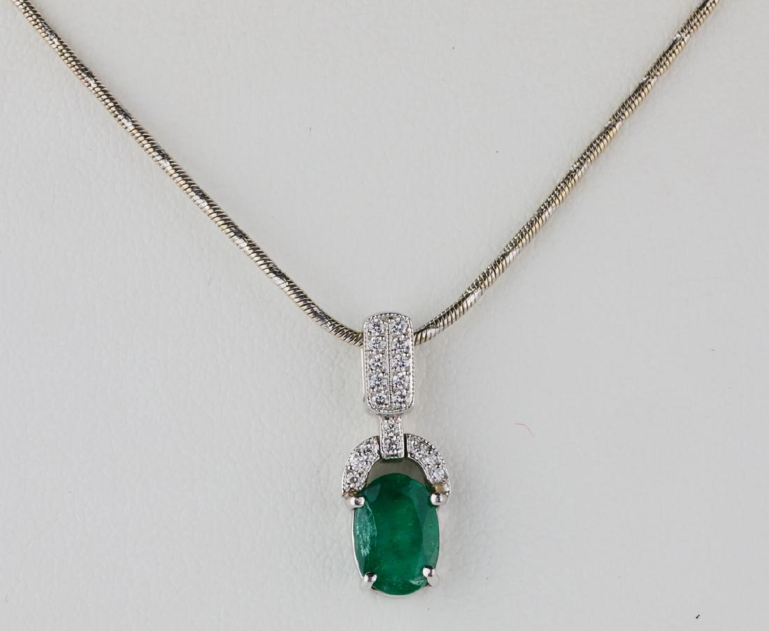1.50ct Emerald, Diamond & Platinum/18K Pendant W/14K (1 of 4)
