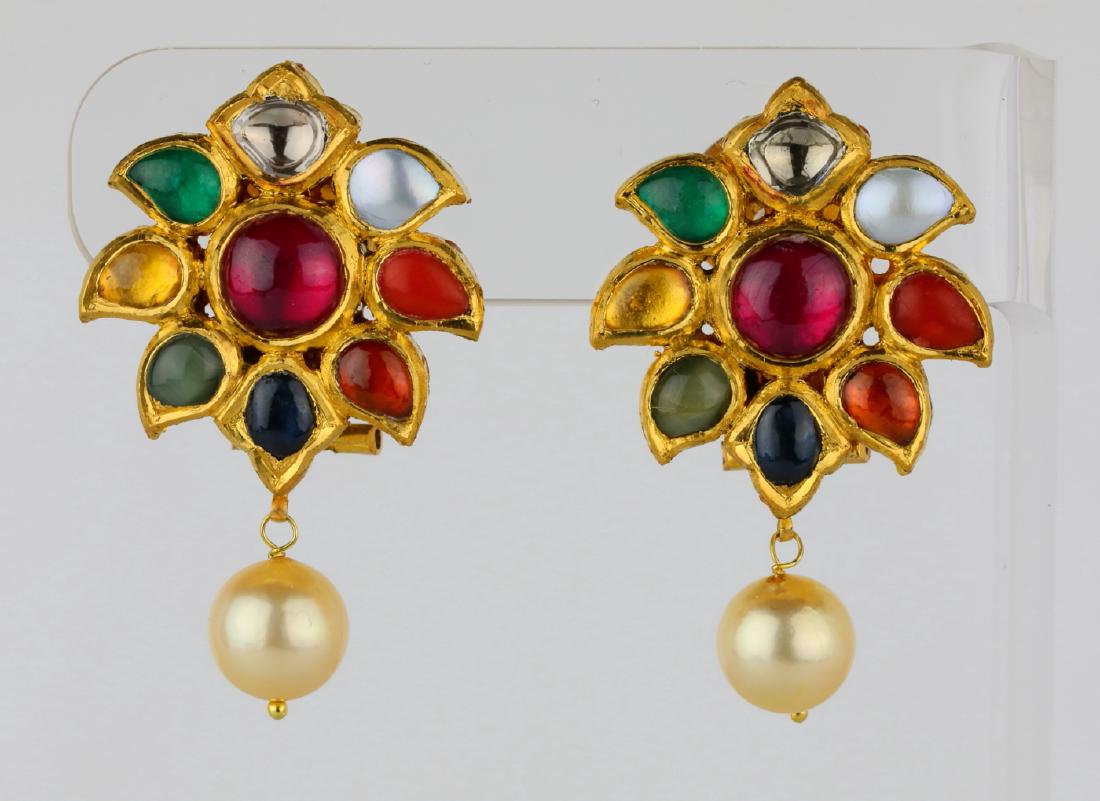 6.00ctw Multi-Gemstone & 22K Earrings W/Diamonds (1 of 5)