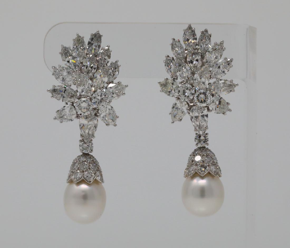 25ctw Diamond, South Sea Pearl & Platinum Ear Clips (1 of 8)