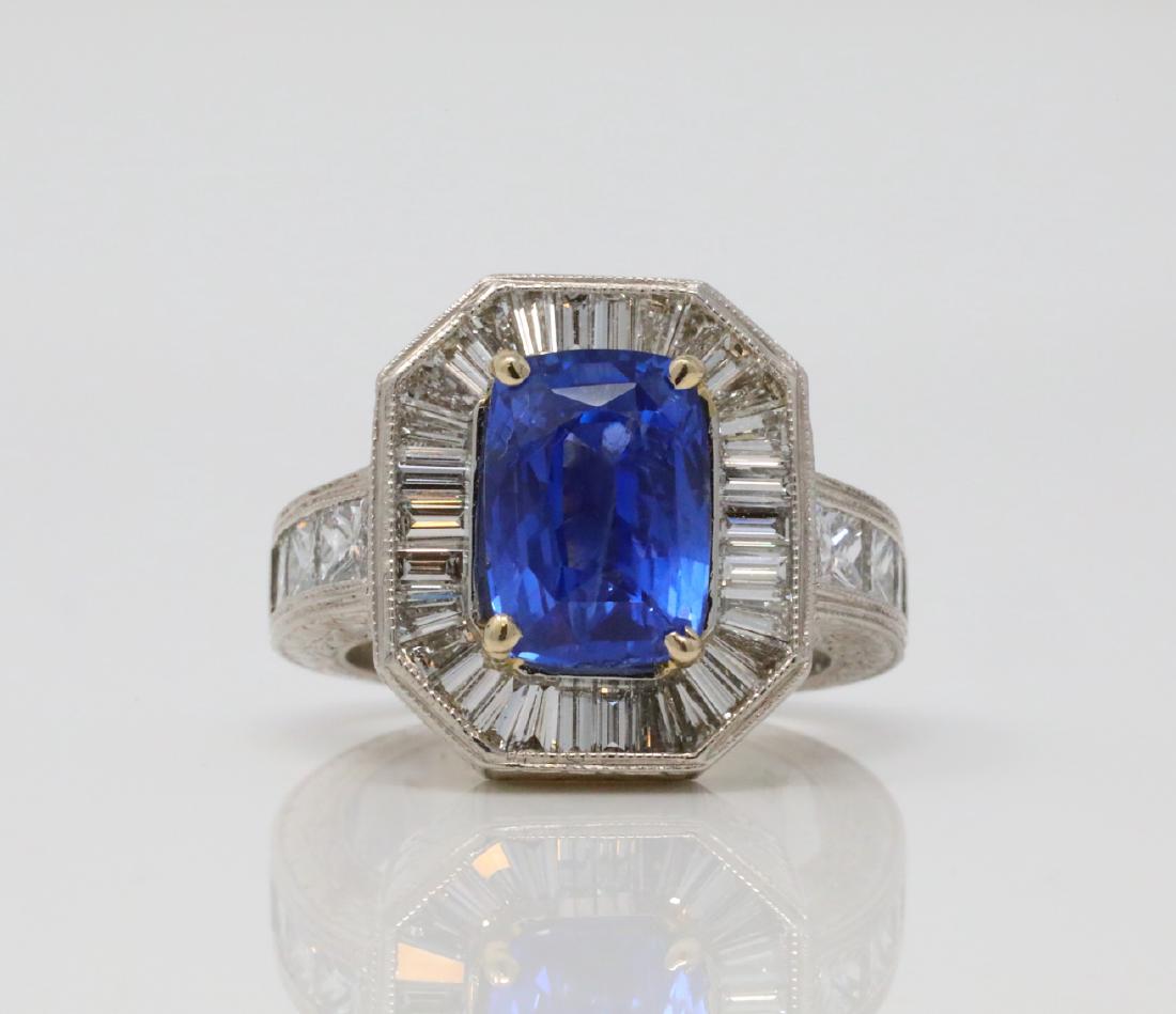 4.4ct GIA No Heat Blue Sapphire & 2.7ctw Diamond Ring (1 of 6)