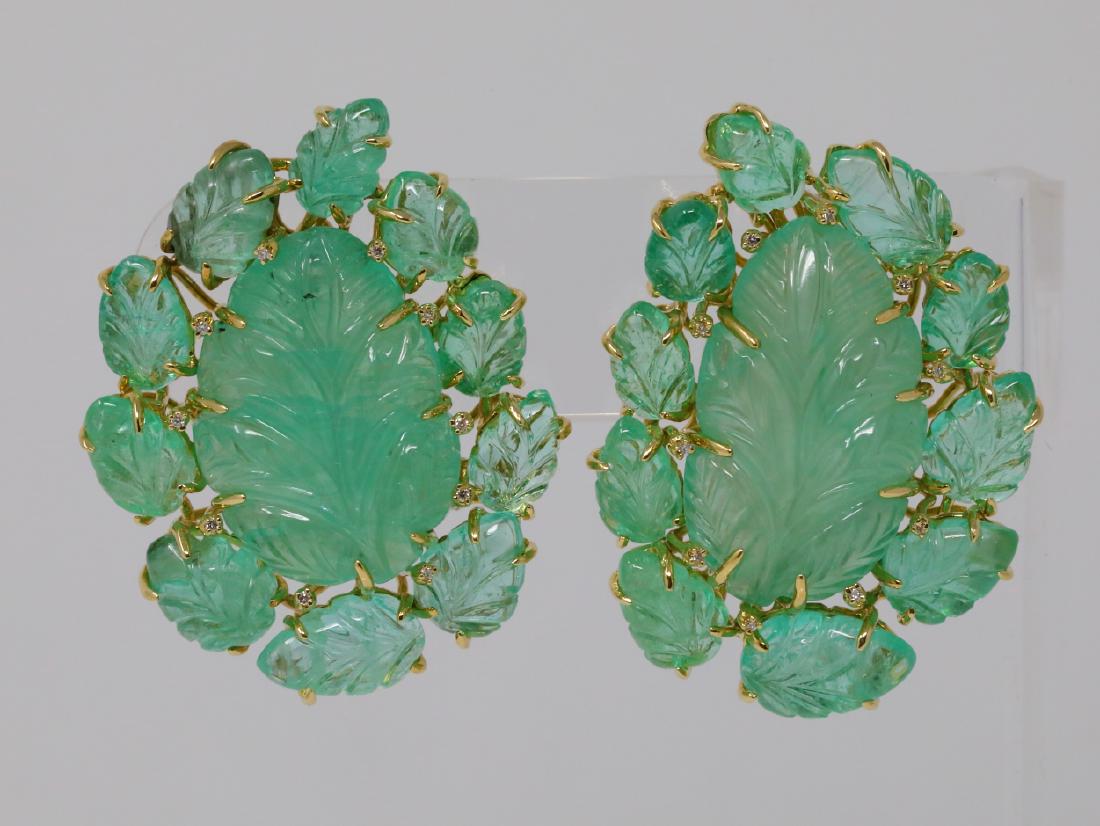 75.00ctw Carved Colombian Emerald & 18K Earrings (1 of 6)