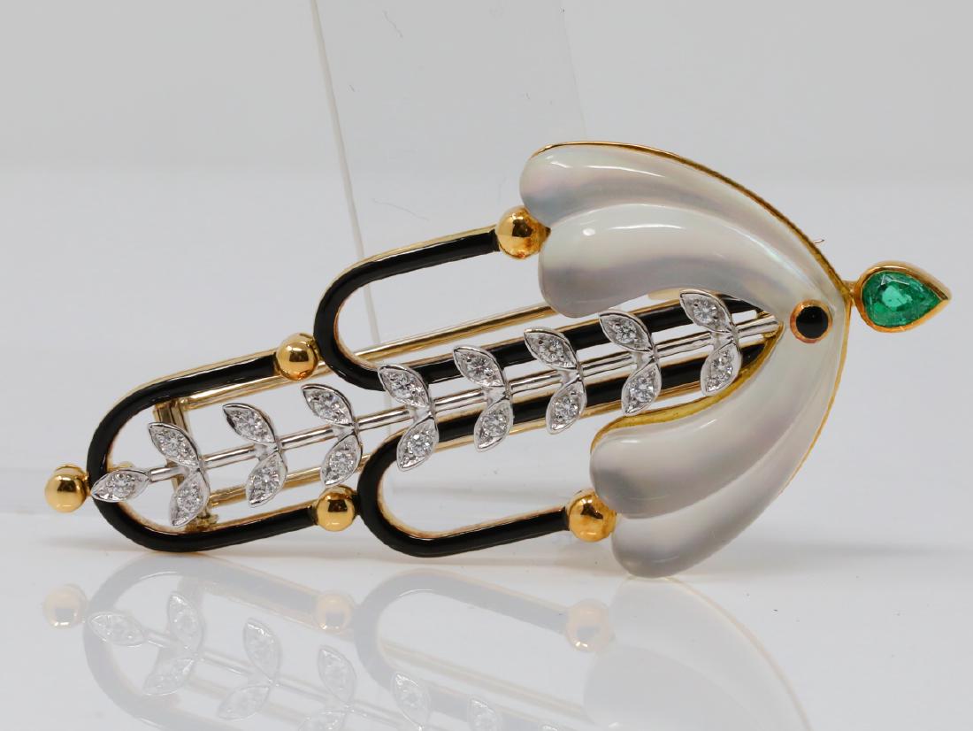 Cesare de Vecchi 18K & Diamond Brooch W/Emerald (1 of 5)