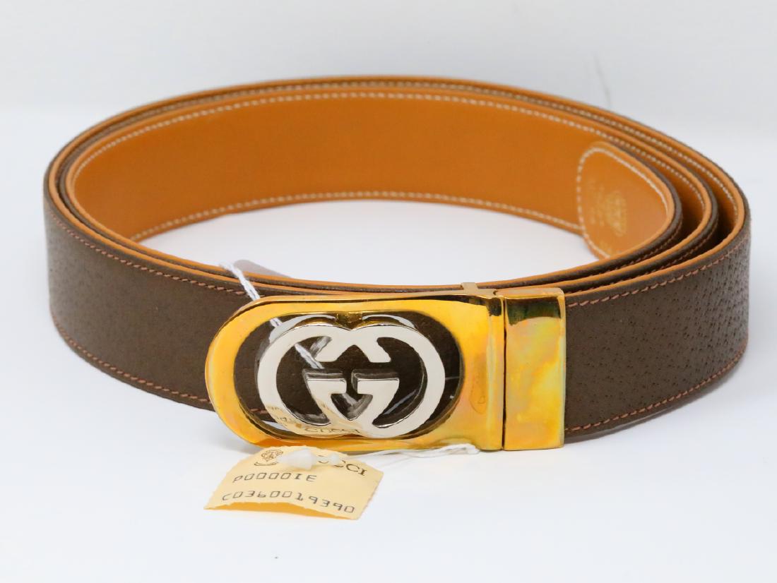 Gucci 1980s GG Logo Reversible Olive/Tan Leather Belt (1 of 4)