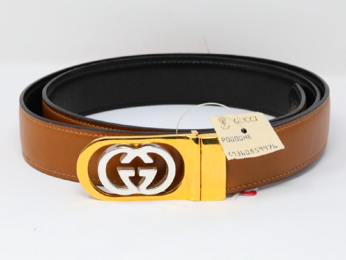 Gucci 1980s GG Logo Reversible Tan/Black Leather Belt (1 of 4)
