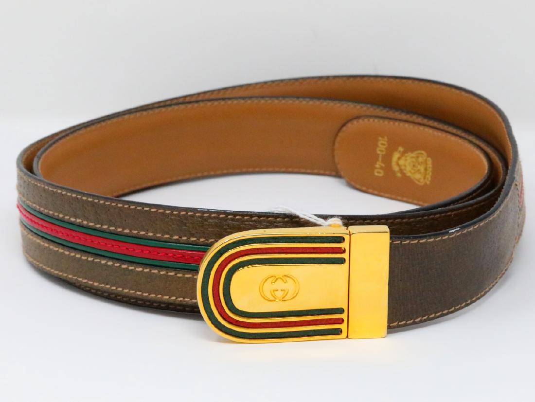 Gucci Olive Web Leather Belt Reversible Belt (1 of 4)