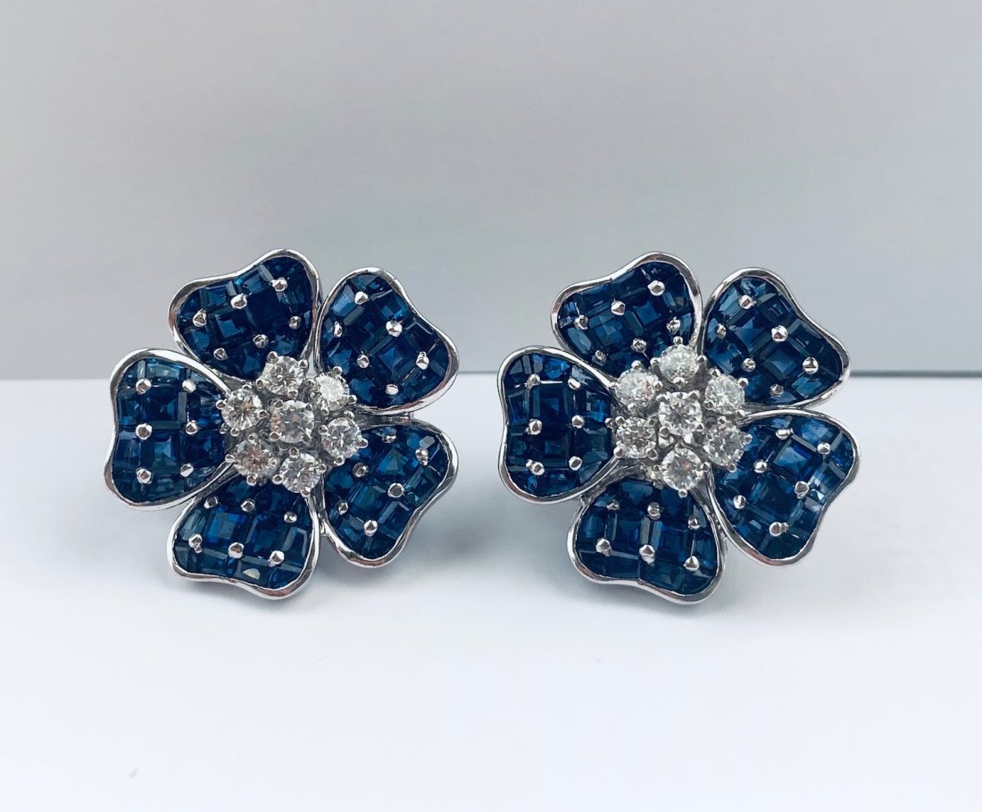 14.25ctw Blue Sapphire, Diamond & Platinum Earrings (1 of 5)