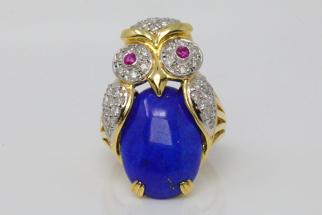 18K/Platinum, 0.50ctw Diamond & Lapis Owl Ring (1 of 4)