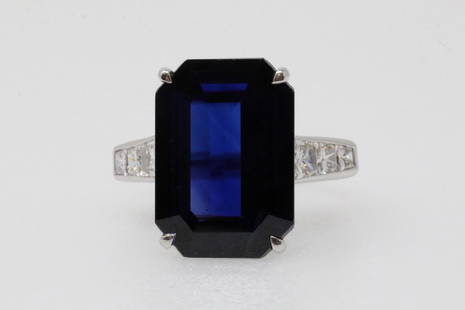 12ct Ceylon Sapphire, 1ctw Diamond Platinum Ring: 12.00ct No Heat Ceylon Cornflower Blue Sapphire in 1.00ctw VS1-VS2/G-H Diamond & Solid Platinum Ring W/Hallmarks (Comes W/$125,000 Appraisal) - This stunning ring was finely crafted of solid