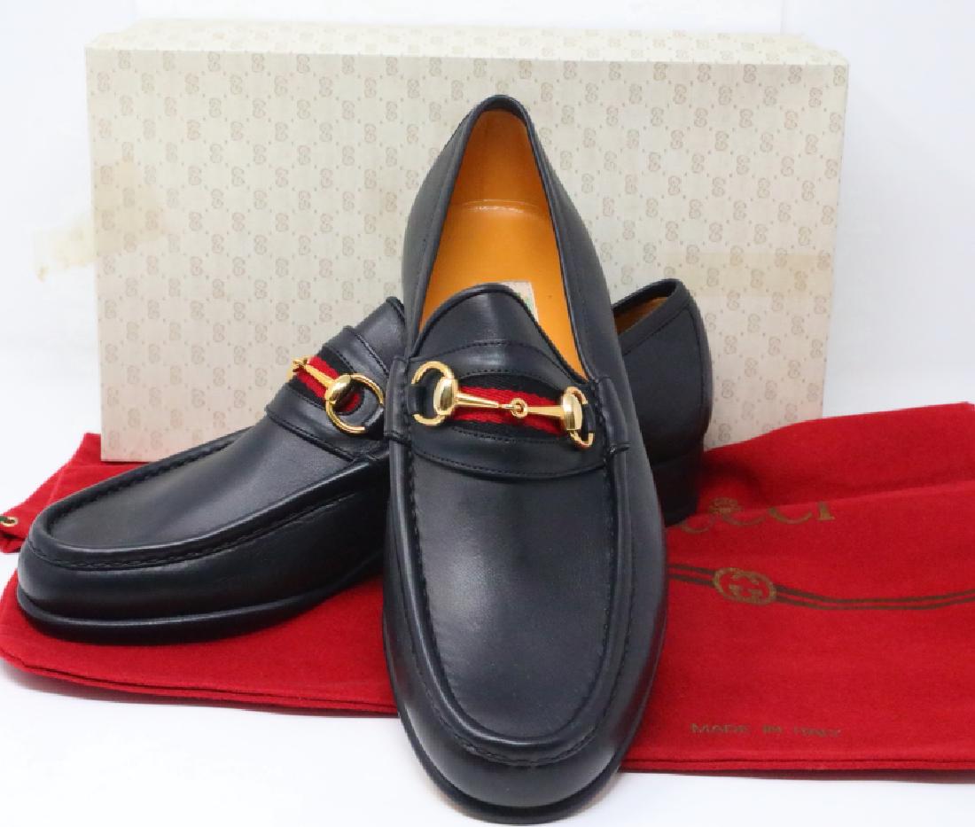 Gucci 1980s Black Leather Men's Horsebit Loafers: Gucci Vintage 1980s Black Leather Men's Horsebit Loafers New in Box W/Dust Covers - These vintage men's loafers by Gucci are not only fashionable footwear, but a highly sought after collector's item f