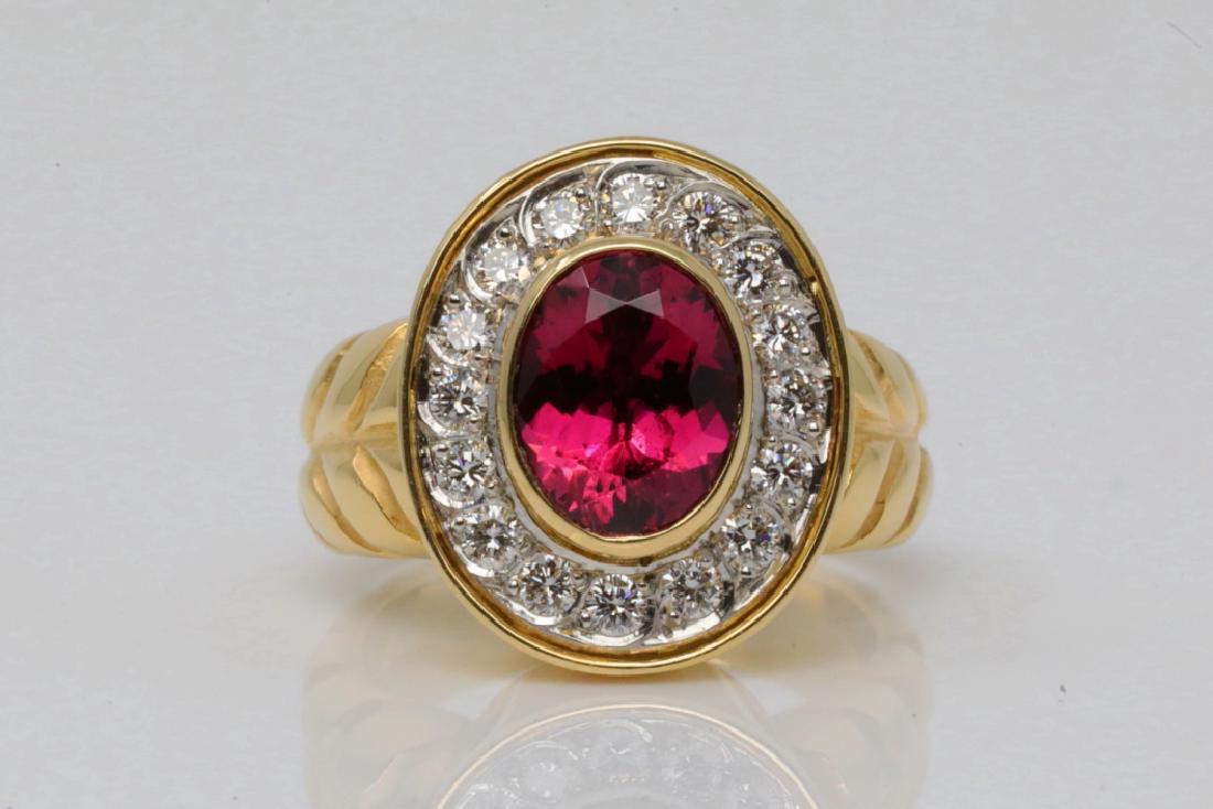 Schluep 2.55ctw Pink Tourmaline & Diamond 18K Ring: Schluep 2.00ct Pink Tourmaline, 0.55ctw VS1-VS2/F-G Diamond & Solid 18K Yellow/White Gold Ring - This beautiful ring was designed by master jeweler Walter Schluep, and was finely crafted of solid 18k 
