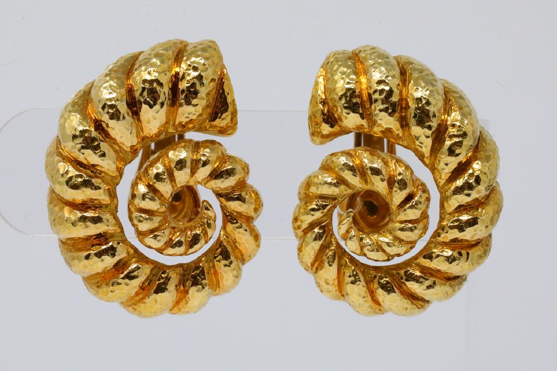 David Webb Hammered Ram Horn 18K Ear Clips: David Webb Hammered Ram Horn Solid 18K Yellow Gold Ear Clips (Comes W/$18,000 Appraisal) - These beautiful and extremely rare ear clips were made by David Webb, and were finely crafted of solid 18k ye