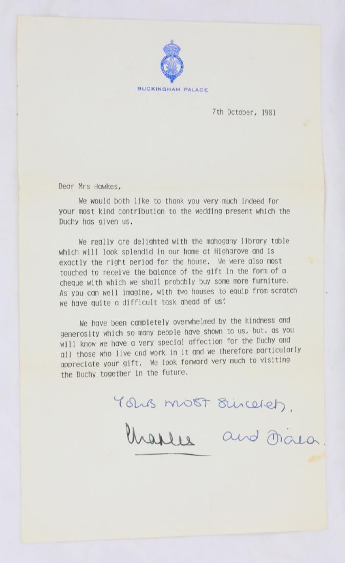 Princess Diana & Prince Charles Signed Typed Letter (1 of 4)
