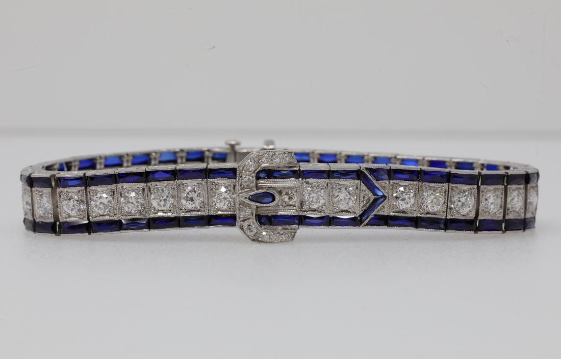 14.1ctw Blue Sapphire & Diamond Platinum Bracelet (1 of 6)
