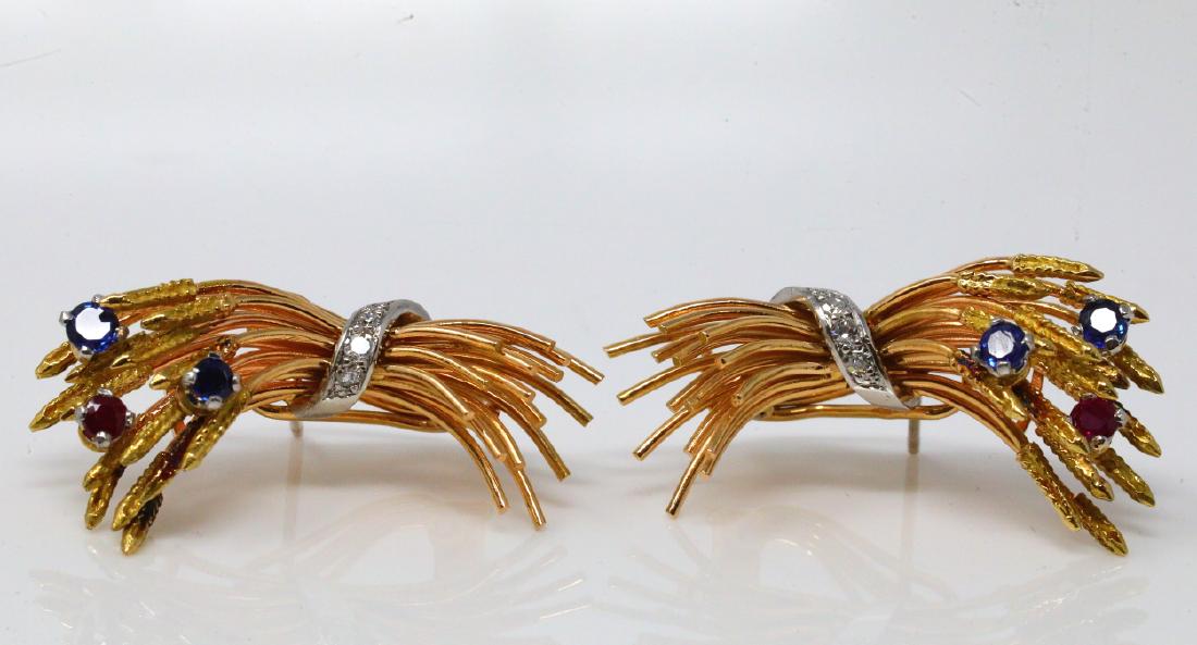 18K Earrings W/Diamond, Blue Sapphire & Ruby (1 of 4)