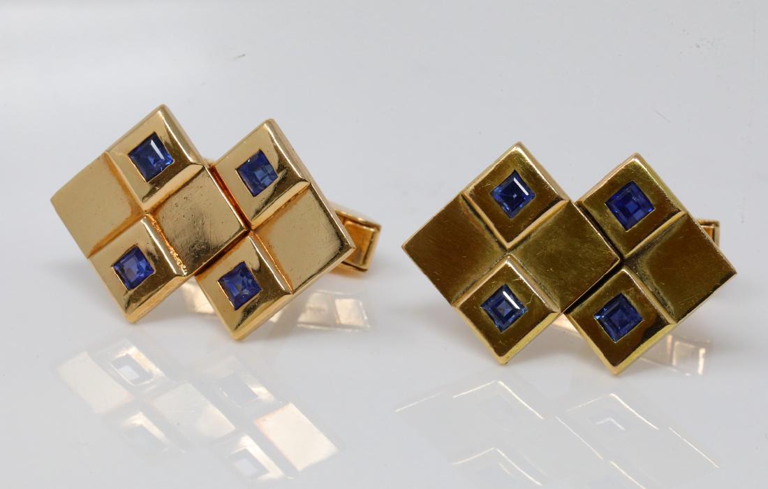 1.20ctw Blue Sapphire & 14K Yellow Gold Cufflinks (1 of 4)
