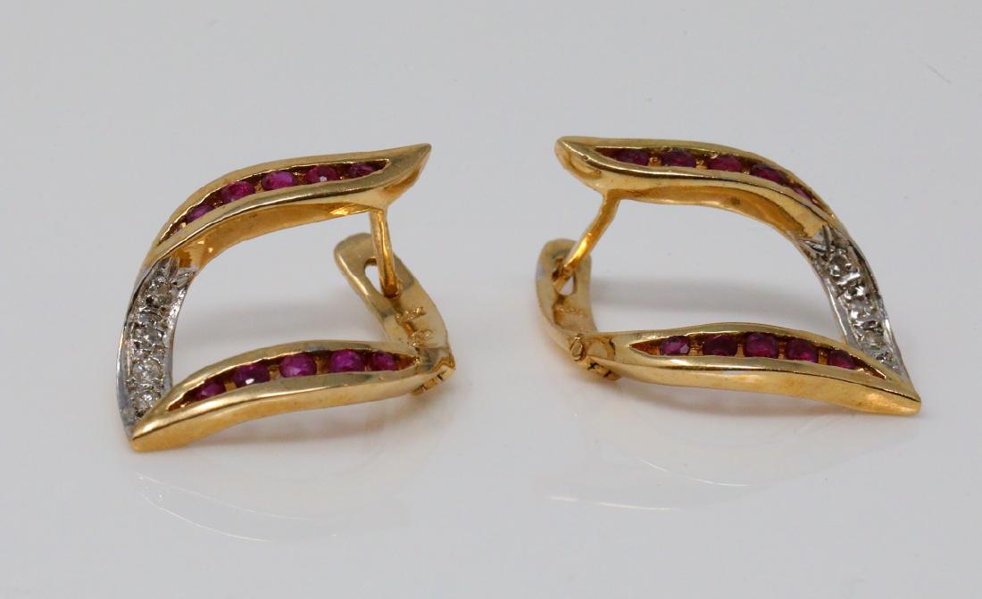 14K 1" Earrings W/Ruby & Diamonds (1 of 3)