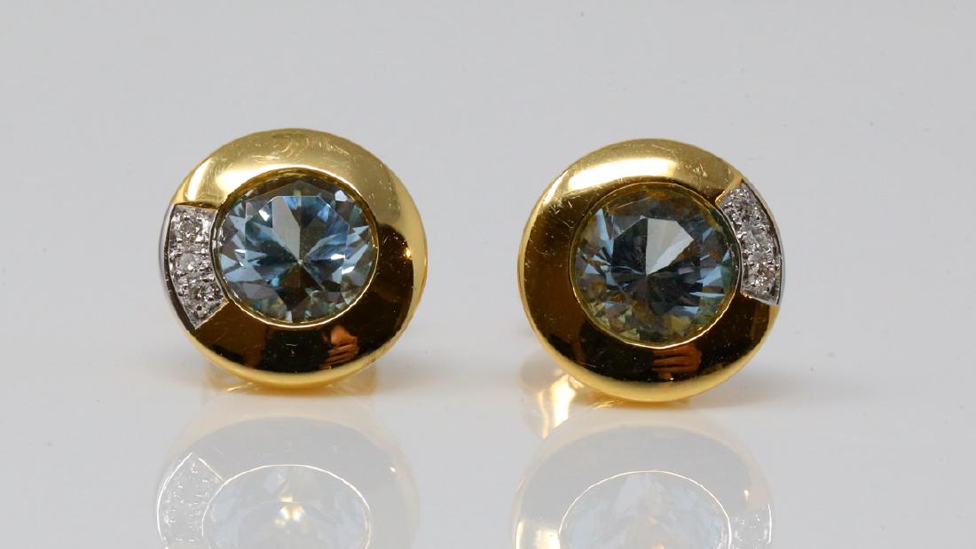 1.50ctw Aquamarine 18K Stud Earrings W/Diamonds (1 of 4)