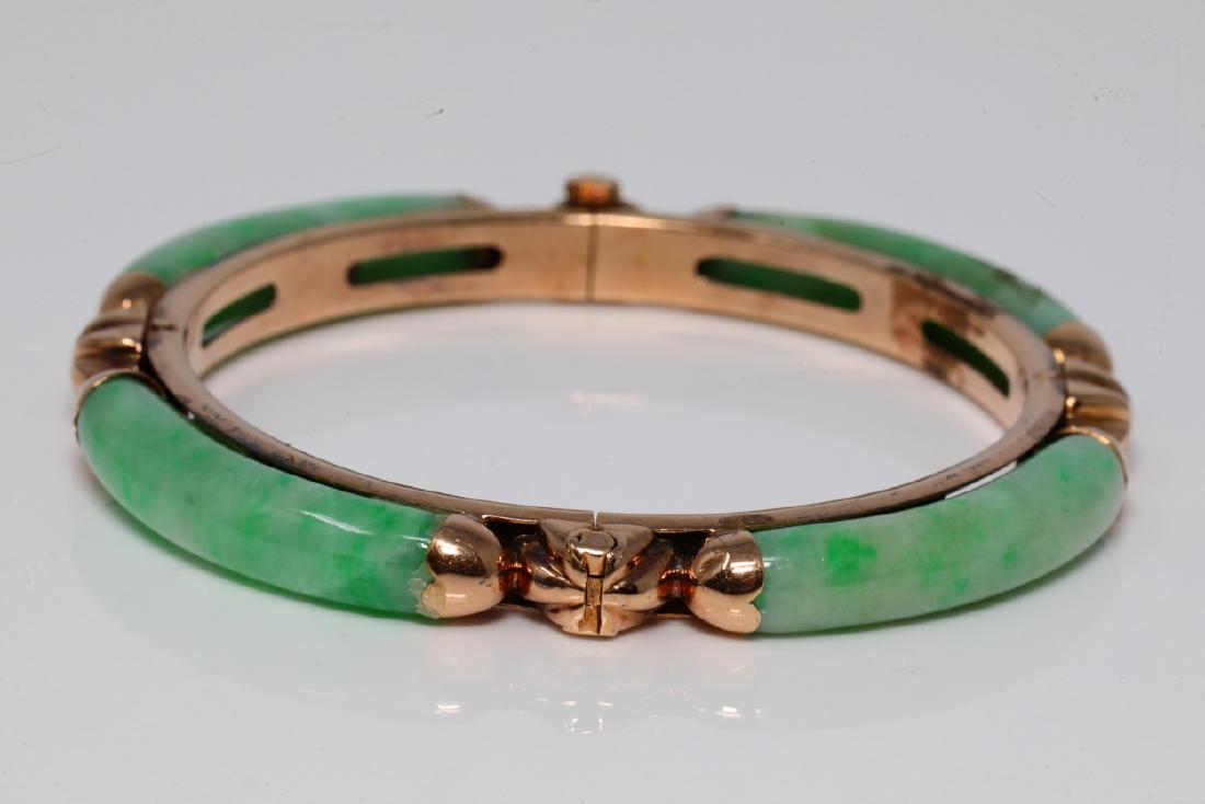6mm Jadeite Jade & 18K Antique Bangle Bracelet (1 of 6)