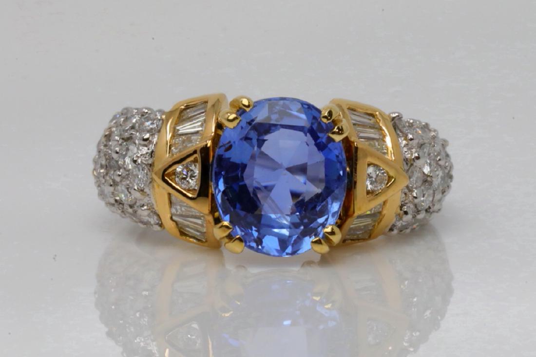 3.30ct Blue Sapphire, 1.10ctw Diamond & 18K Ring (1 of 4)