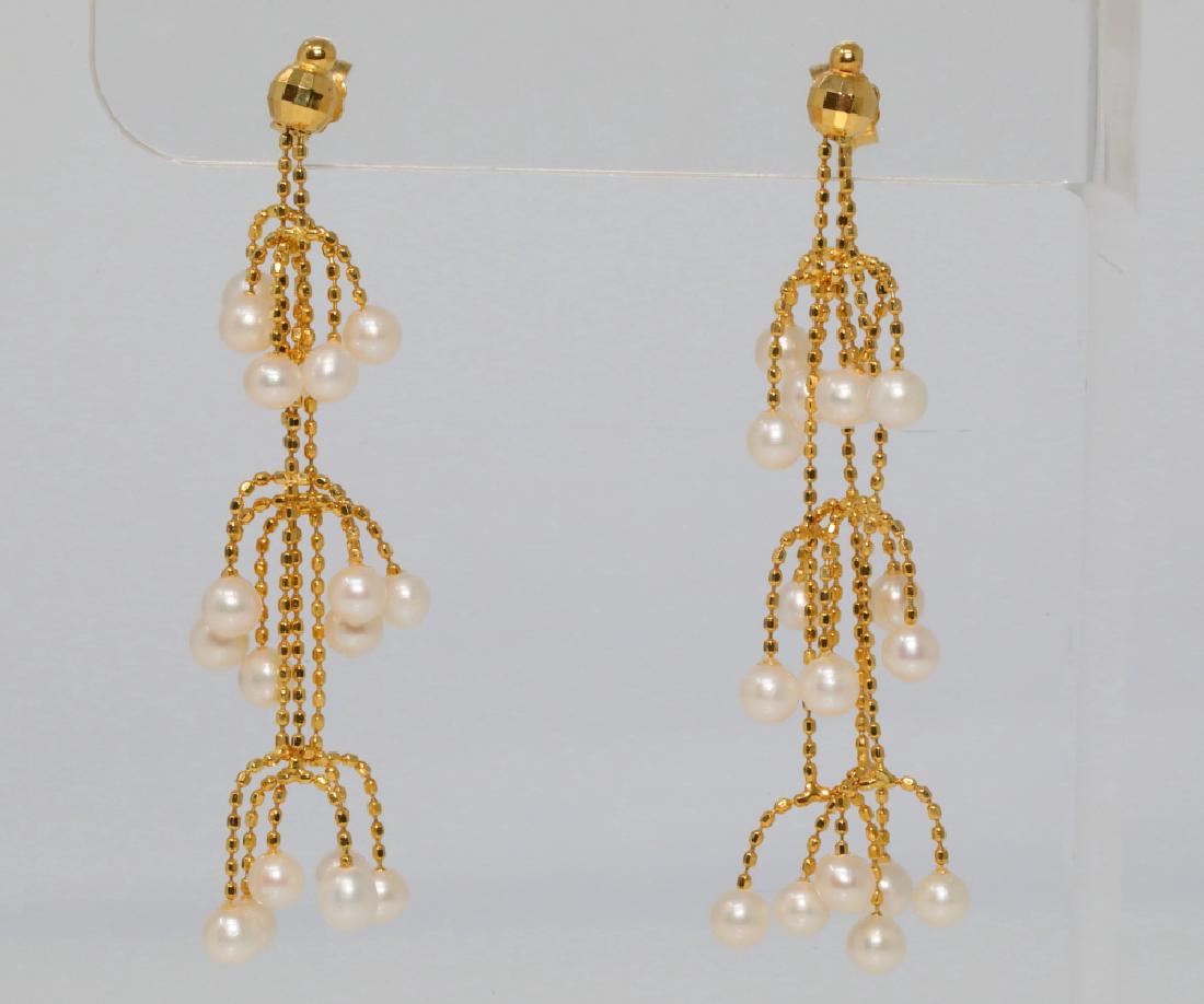 3.5mm Pearl & Solid 14K Yellow Gold 2" Earrings (1 of 5)