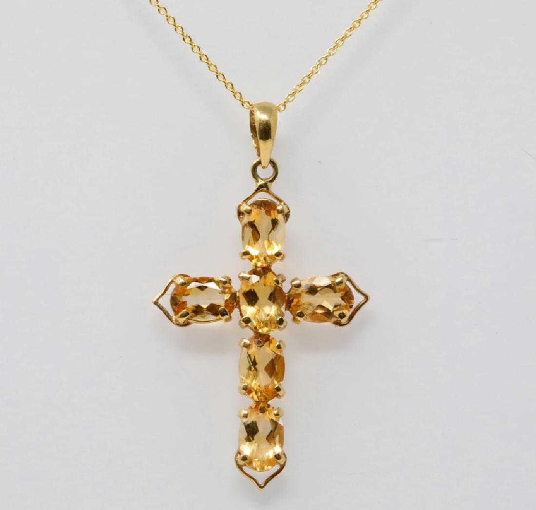3.00ctw Citrine & 14K Yellow Gold Cross Necklace (1 of 4)