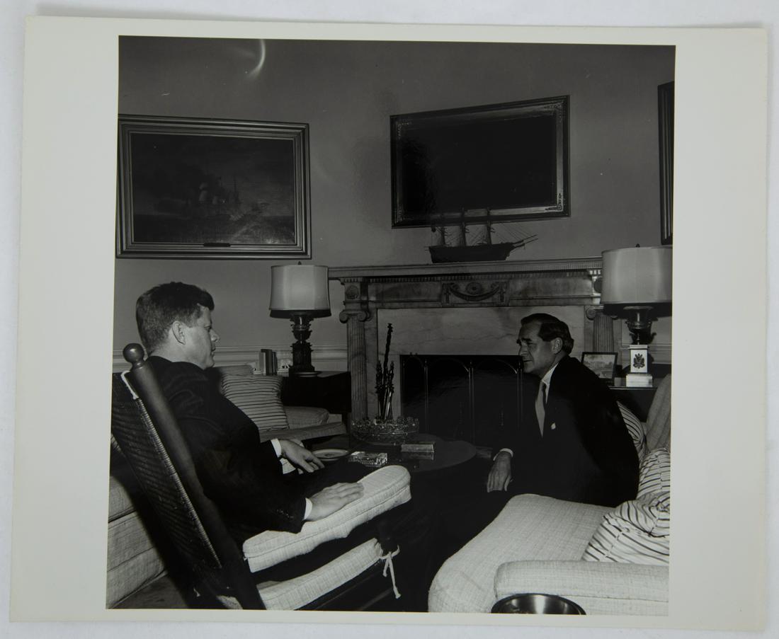 John F. Kennedy Vintage Photo by Cecil Stoughton: John F. Kennedy & Joseph Kingsbury-Smith Vintage Photograph by Cecil Stoughton Featured in JFK Library Archives - This lovely vintage photograph pictures President John F. Kennedy meeting with publish