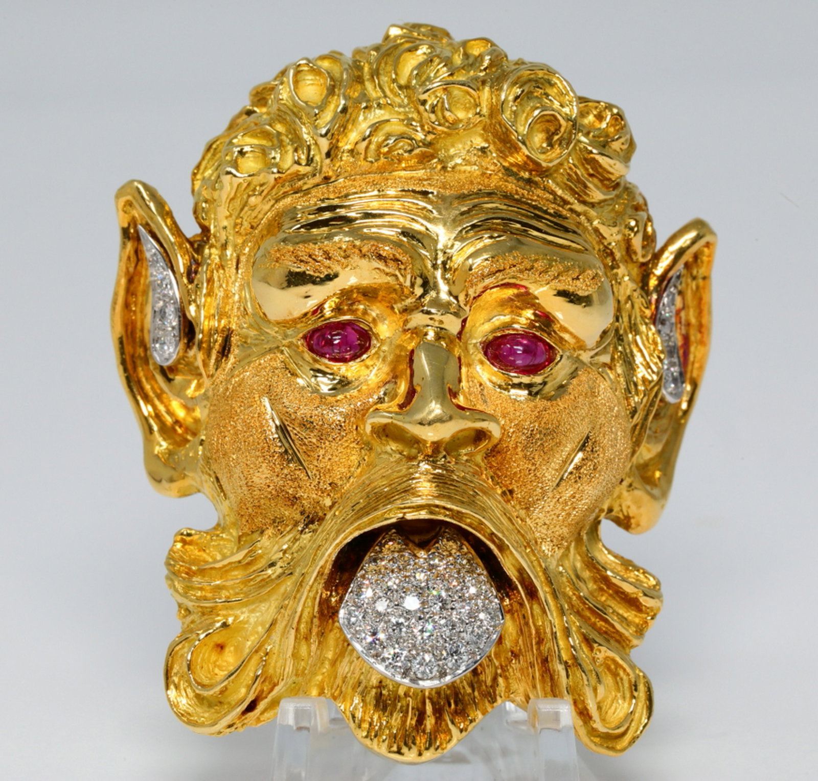 Henry Dunay 18K, Diamond & Ruby Pendant/Brooch: GWS LIVE VIEW Henry Dunay Solid 18K Yellow Gold, Diamond & Ruby Greek God 2.3" Pendant/Brooch (One of a Kind) Comes W/$32,000 Appraisa