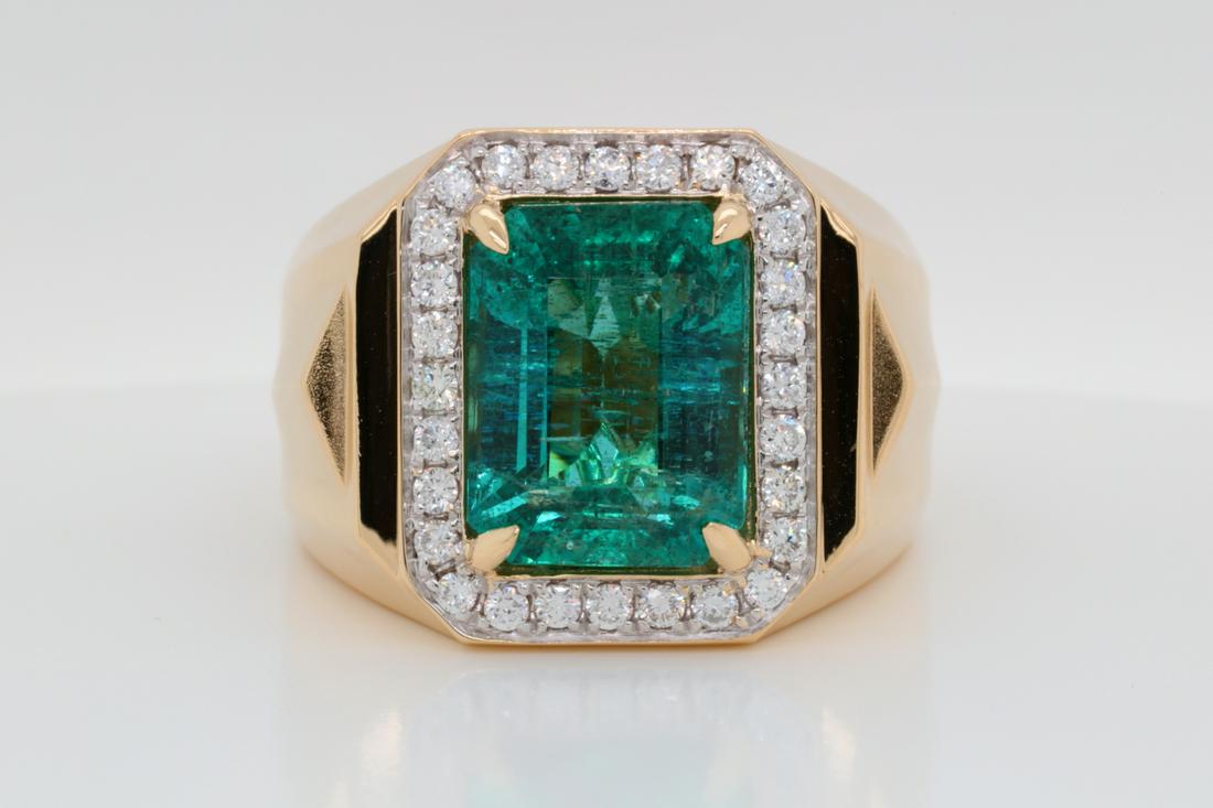 9.30ct Emerald, 0.60ctw Diamond & 14K Men's Ring (1 of 6)