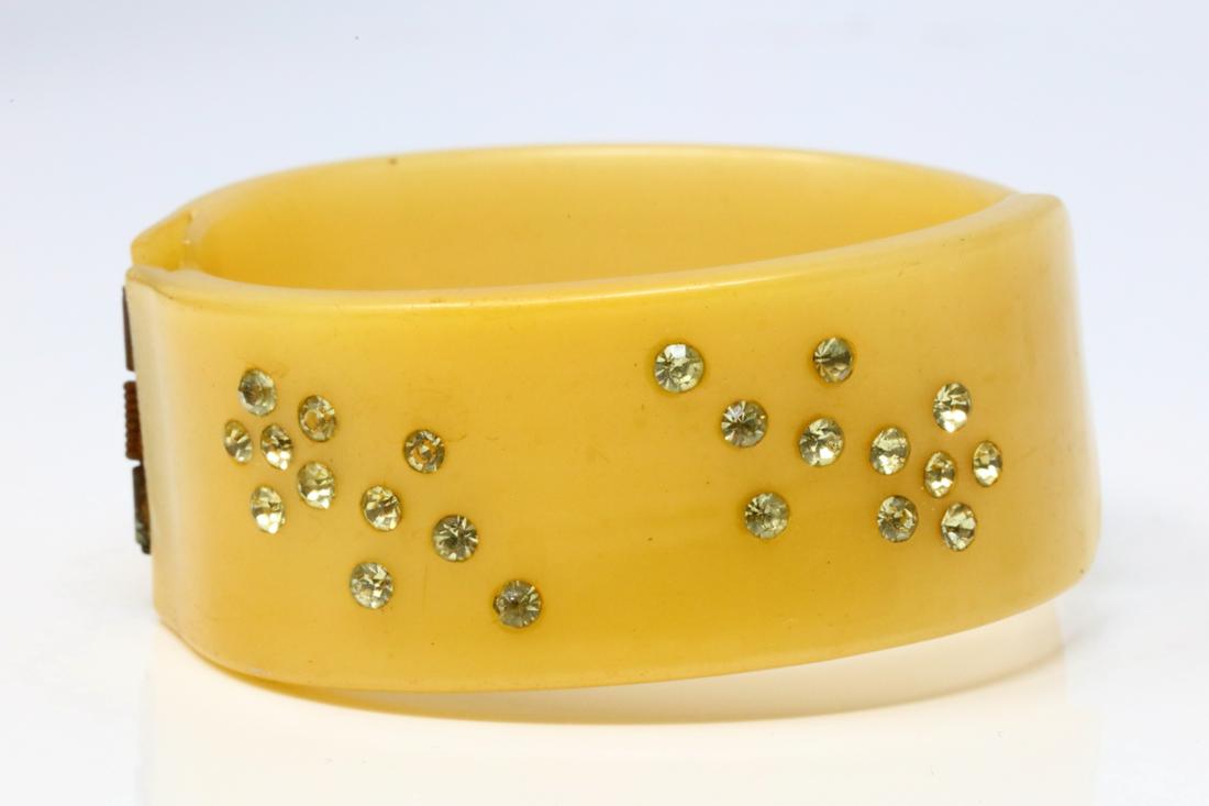 1950s Vintage Satin Yellow Bakelite Hinged Bangle (1 of 3)