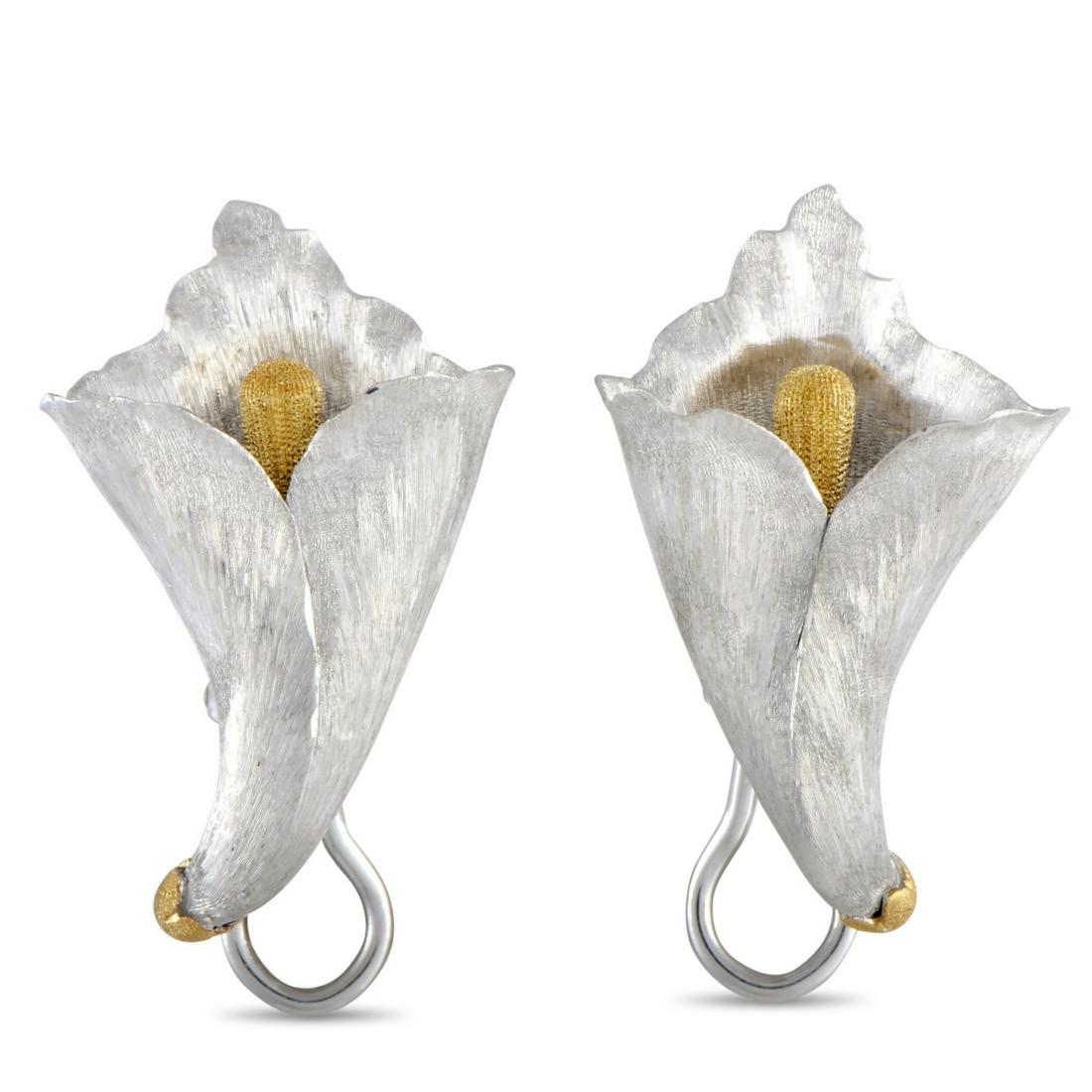 Gianmaria Buccellati 18K Calla Lily Ear Clips: Gianmaria Buccellati Solid 18K White & Yellow Gold Calla Lily Ear Clips (Signed & Numbered) - These lovely earrings were made by legendary Italian jeweler Gianmaria Buccellati. Buccellati started the 