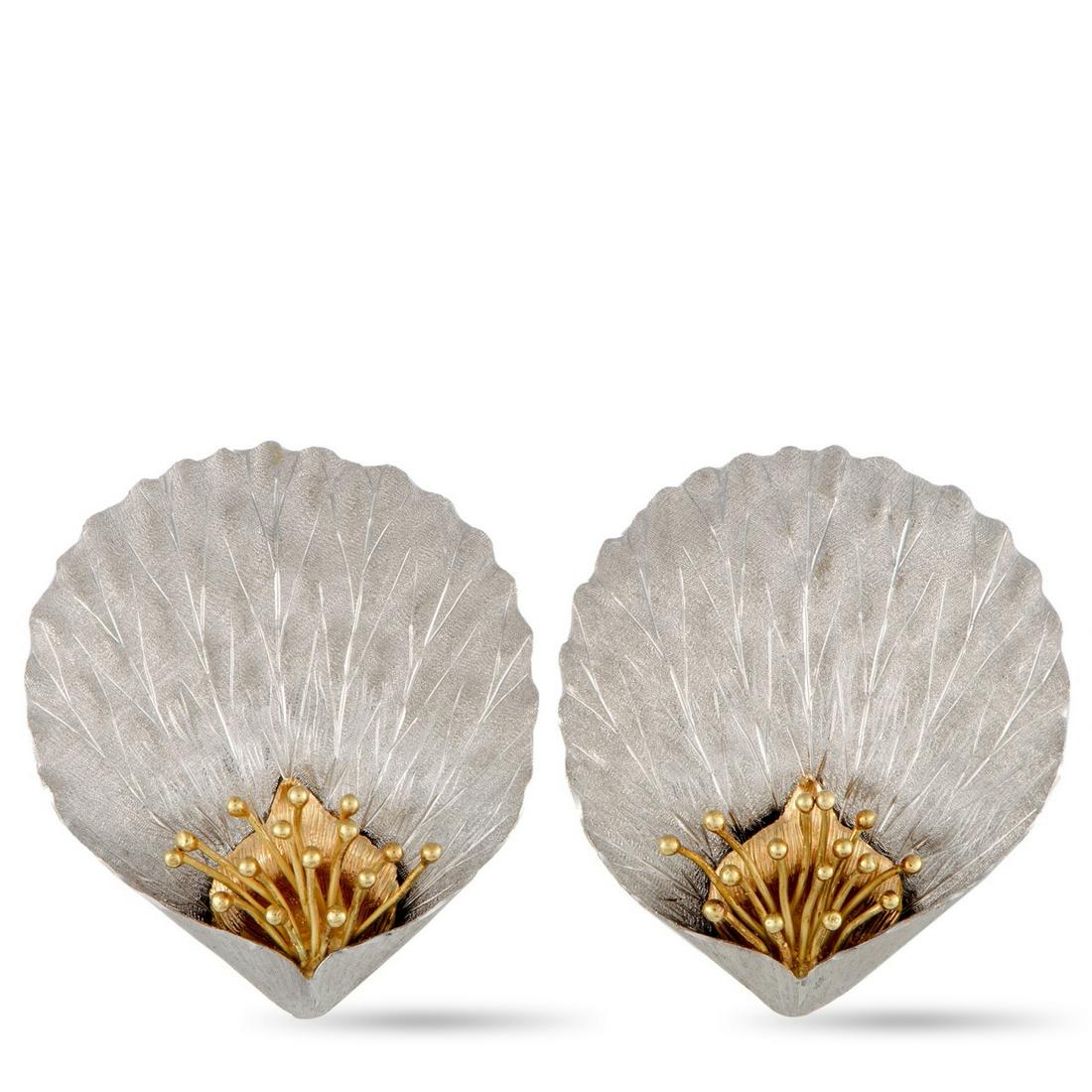 Gianmaria Buccellati 18K Seashell Ear Clips: Gianmaria Buccellati Solid 18K White & Yellow Gold Seashell Ear Clips (Signed & Numbered) - These lovely earrings were made by legendary Italian jeweler Gianmaria Buccellati. Buccellati started the It