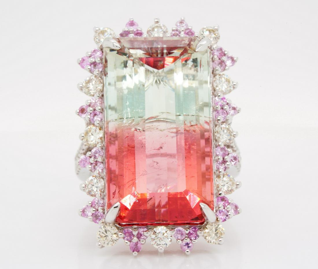 27.00ct Watermelon Tourmaline, Diamond & 14K Ring (1 of 6)