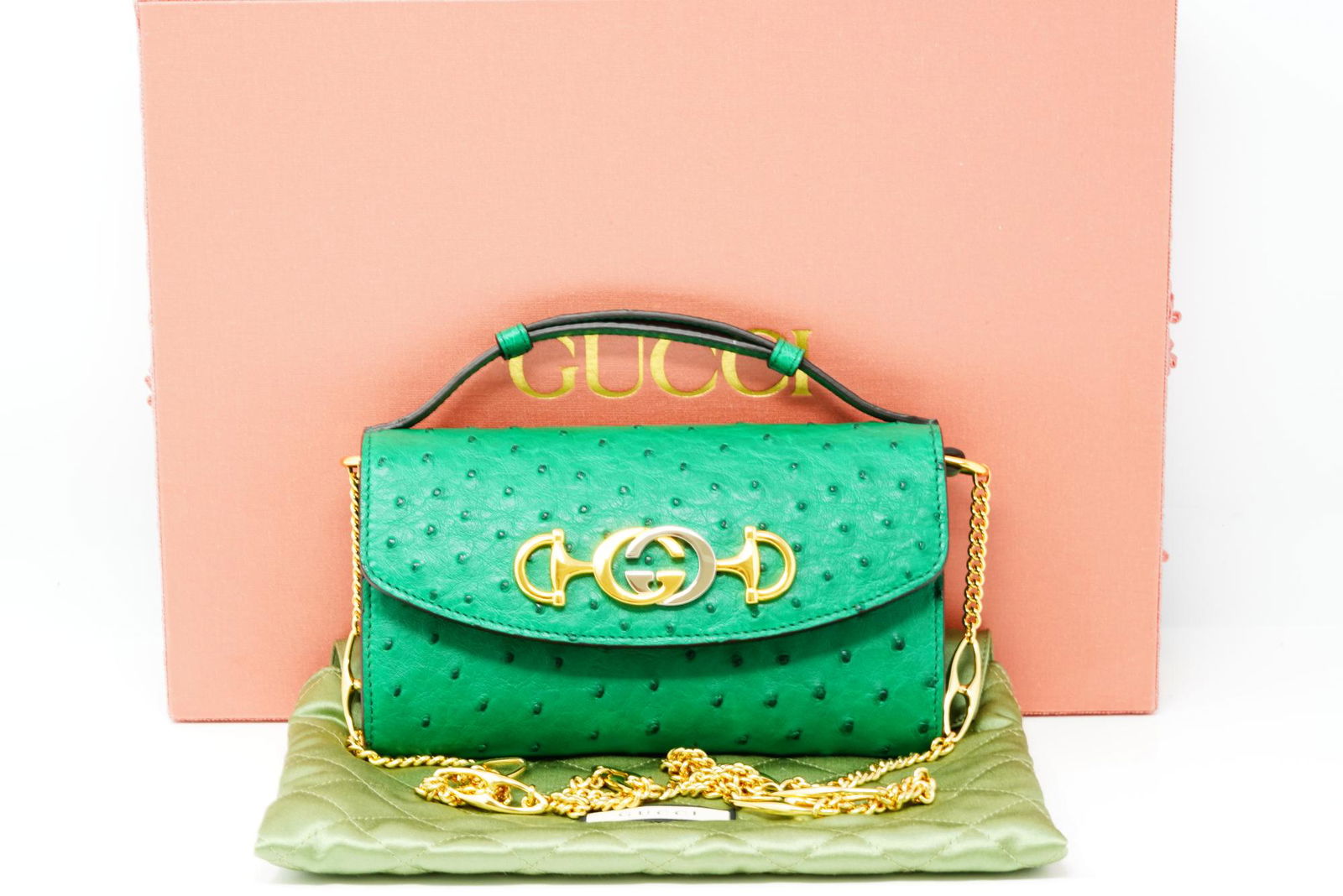 Gucci Zumi Emerald Green Ostrich Mini Shoulder Bag (1 of 6)