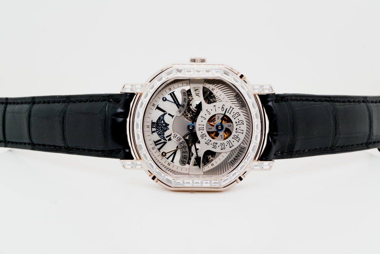 Daniel Roth Piece Unique Diamond & 18K Watch: Daniel Roth Piece Unique 18K White Gold Watch W/4.00ctw Diamond Bezel & Original Black Leather Band Unworn W/Box & Papers - This incredible investment quality timepiece is a one of a kind Piece Unique