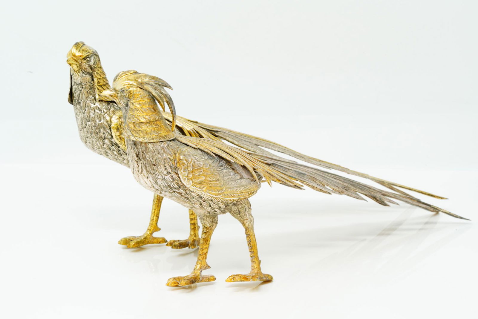 Vintage Sterling Silver Pheasants W/Gilt Gold (1 of 4)