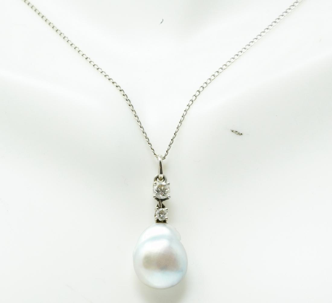 12mm Baroque Pearl & 14K 16" Necklace W/Diamonds (1 of 3)