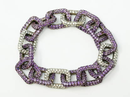 Mimi So 48.50ctw Purple Sapphire & Diamond 18K Bracelet: Mimi So 48.50ctw Purple Sapphire & Diamond Solid 18K White Gold Chain Bracelet (Comes W/$20,000 Appraisal) - This stunning bracelet by Mimi So has an attractive chain design topped with a plethora of