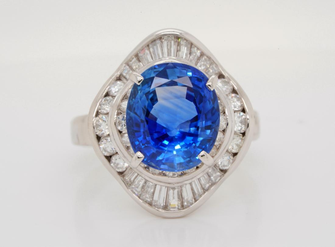 4.30ct Blue Sapphire, 1.00ctw Diamond Platinum Ring (1 of 6)