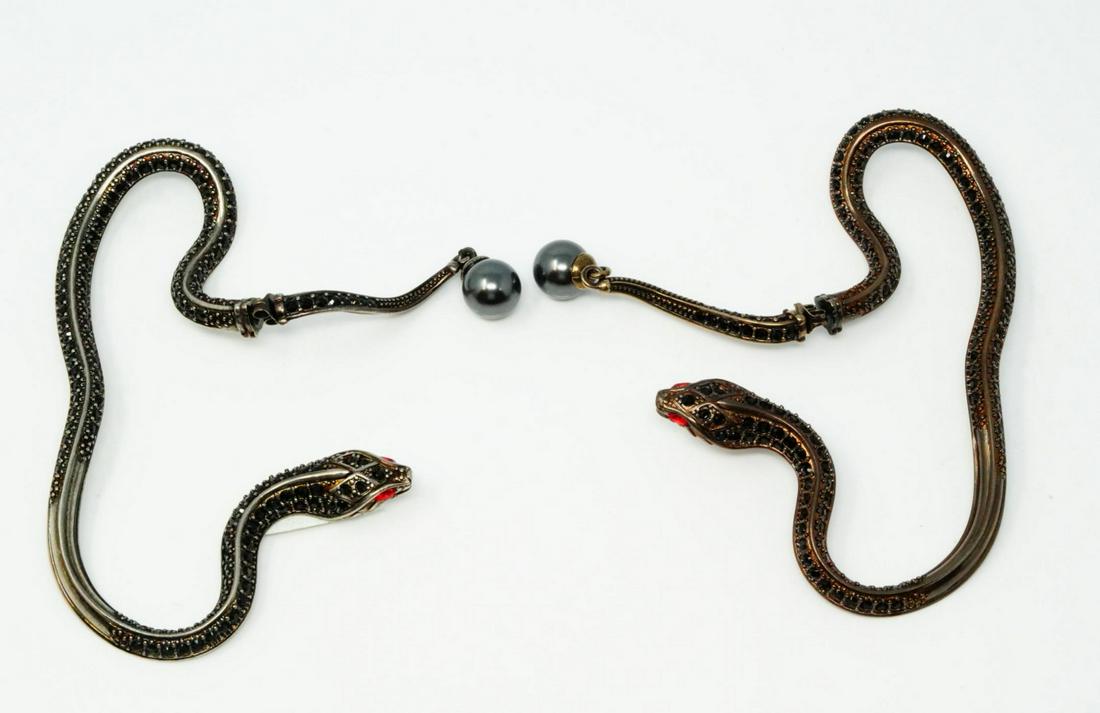 Roberto Cavalli Swarovski Crystal Snake Ear Cuffs: Roberto Cavalli Swarovski Crystal Snake Ear Cuffs New in Box W/Tag - These stunning and bold earrings by Roberto Cavalli are constructed of "antiqued" brass and are sure to turn heads. The earrings ha