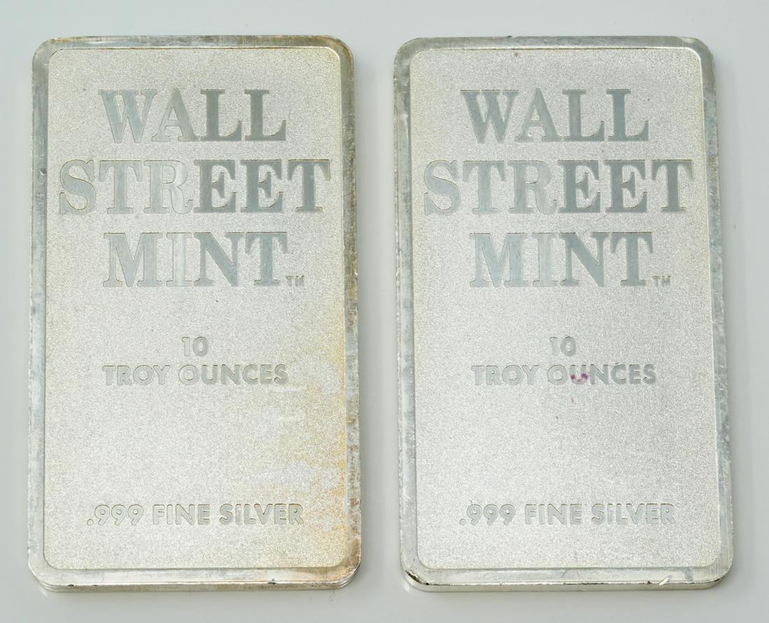 (2) WSM 10 Troy Ounce .999 Fine Silver Type 2 Bars (1 of 2)