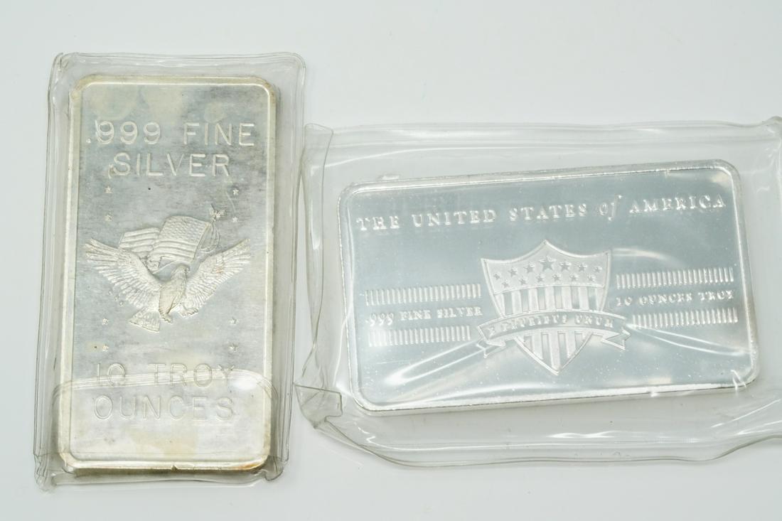 Lot of (2) Rare 10 Troy Ounce .999 Silver Bars (1 of 2)