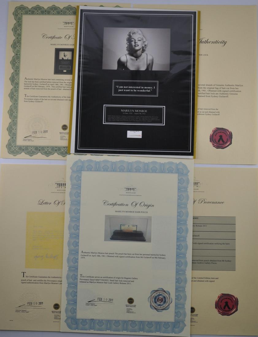 Marilyn Monroe Lock of Hair W/(5) Documents (1 of 4)