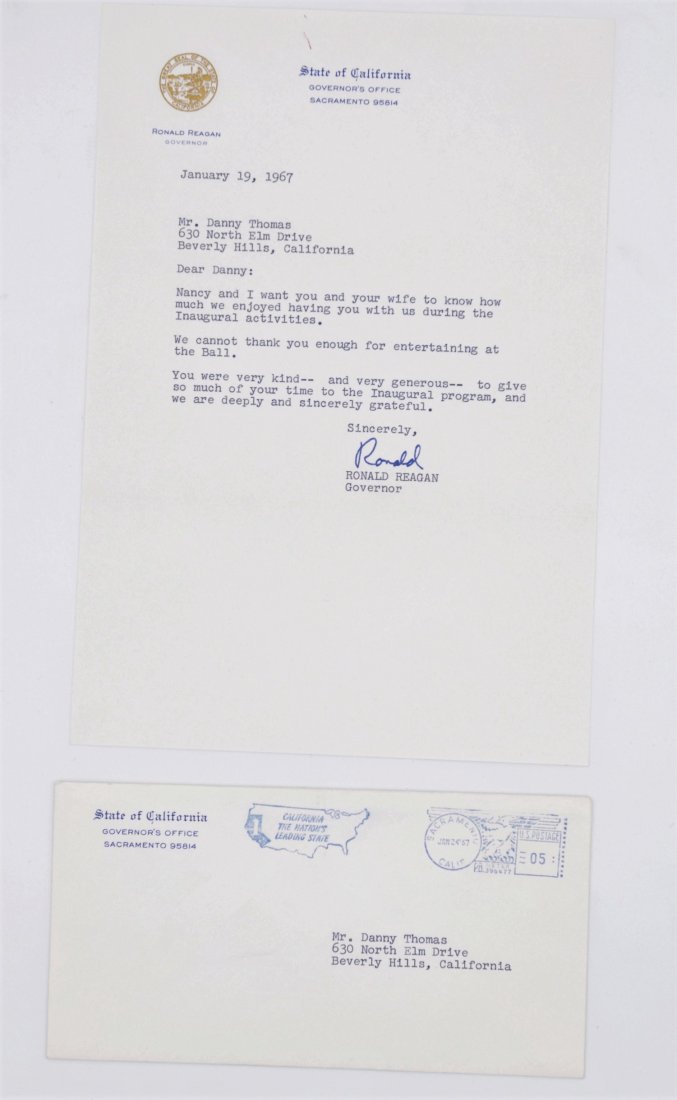 Ronald Reagan Signed Typeset Letter to Danny Thomas (1 of 2)