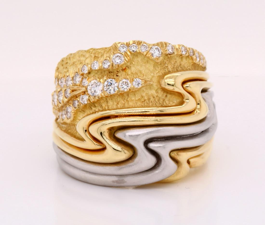 Henry Dunay 0.75ctw Diamond & 18K/Platinum Ring: Henry Dunay 0.75ctw VS1-VS2/F-G Diamond & Solid 18K Yellow Gold/Platinum Ring - This immaculately crafted ring was made by world renowned, award-winning designer Henry Dunay. Dunay started his career 